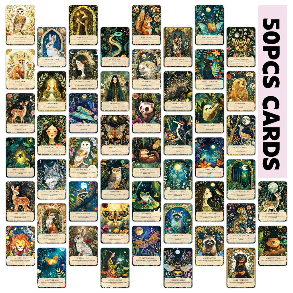 50pcs Spirit Animal Tarot Cards for Women, Inspirational Affirmation Cards, Guidance for Personal Growth,Love,Spiritual Journey