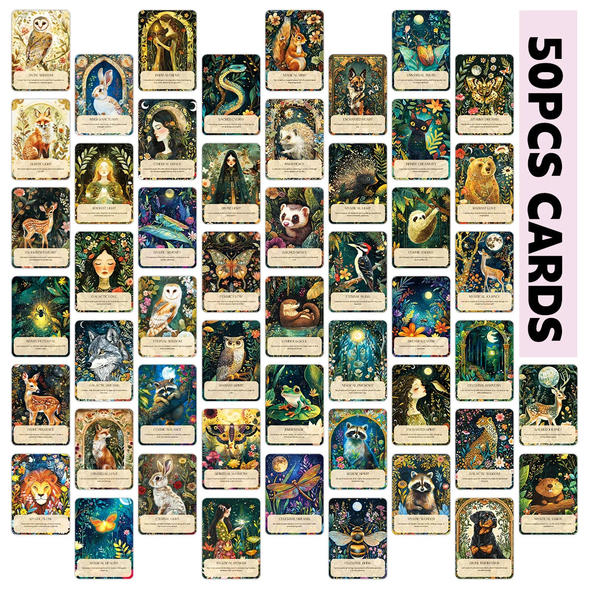 50pcs Spirit Animal Tarot Cards for Women, Inspirational Affirmation Cards, Guidance for Personal Growth,Love,Spiritual Journey
