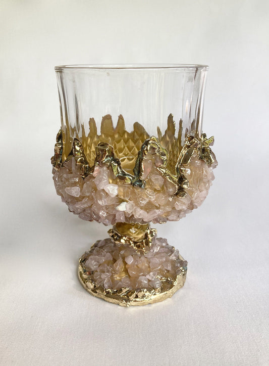 Set of 2 |Crystal Wine Glasses with Gold Plated Rose Quartz
